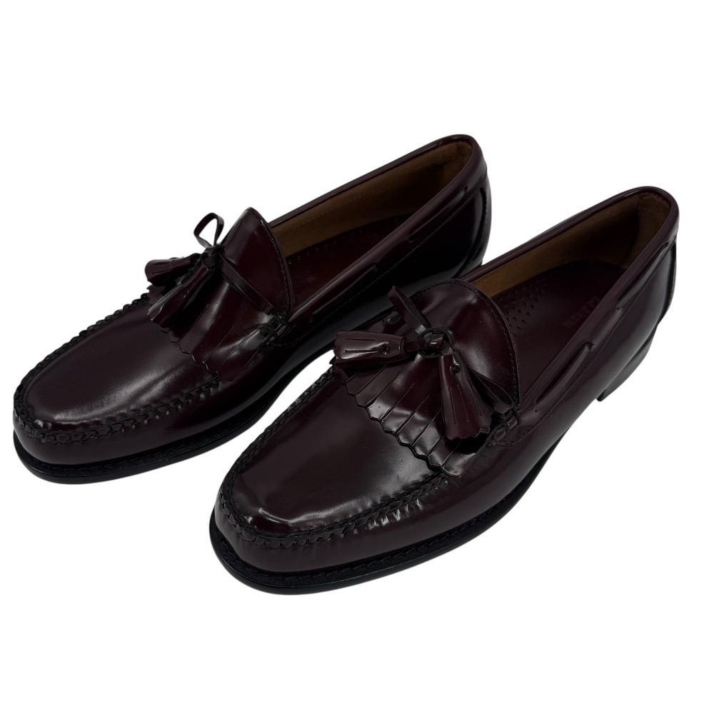 LL Bean Mens Beefroll Tassel Loafers Burgundy Leather Moc Toe Dress Shoes 12D - Picture 3 of 13